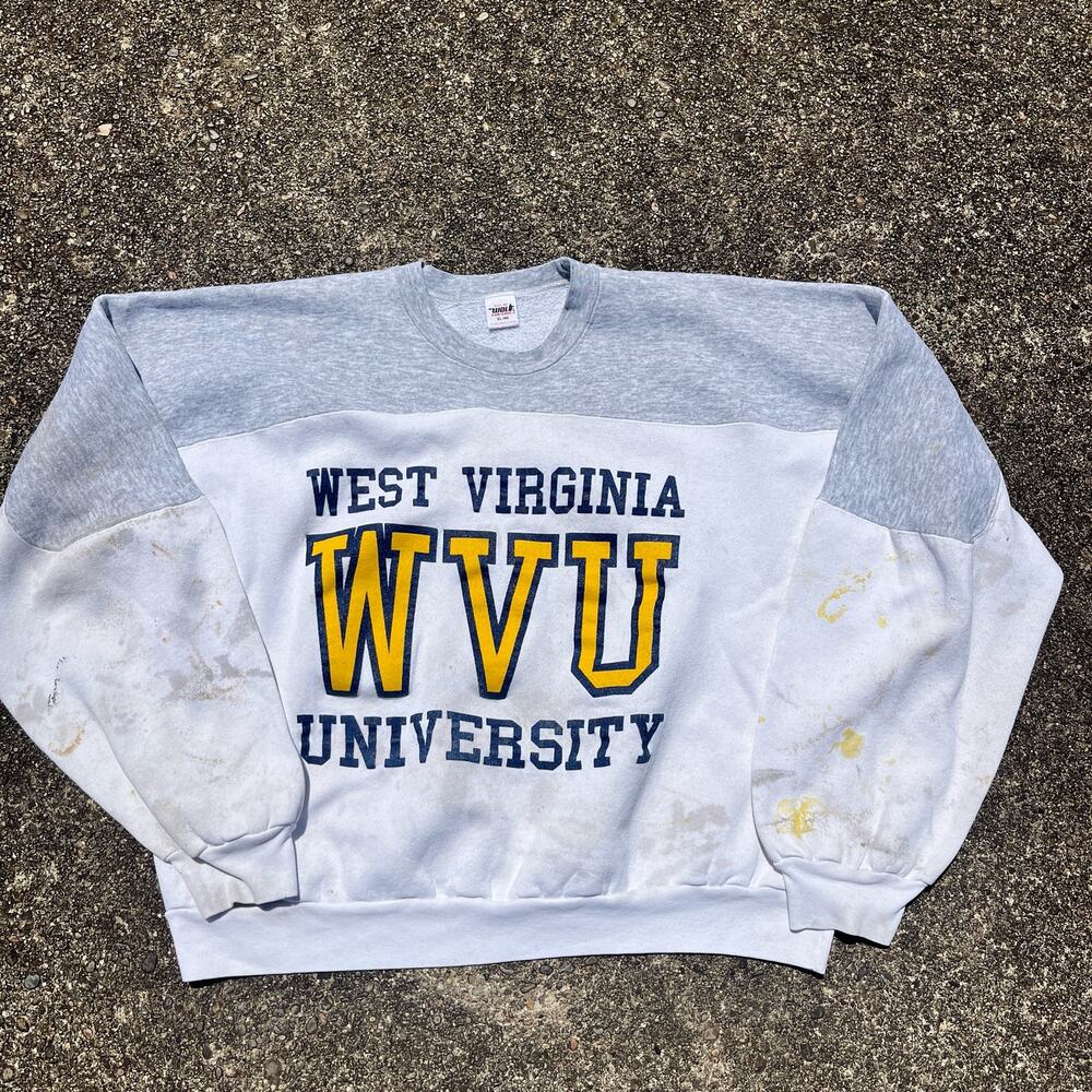 Vintage White Thrashed West Virginia Sweatshirt Size XL